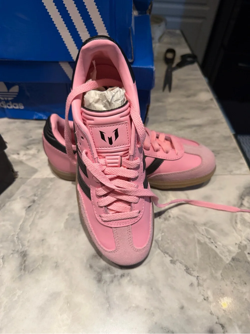 adidas Kids Pink Sneakers with Black Stripes - Messi Style boys and girls 4
